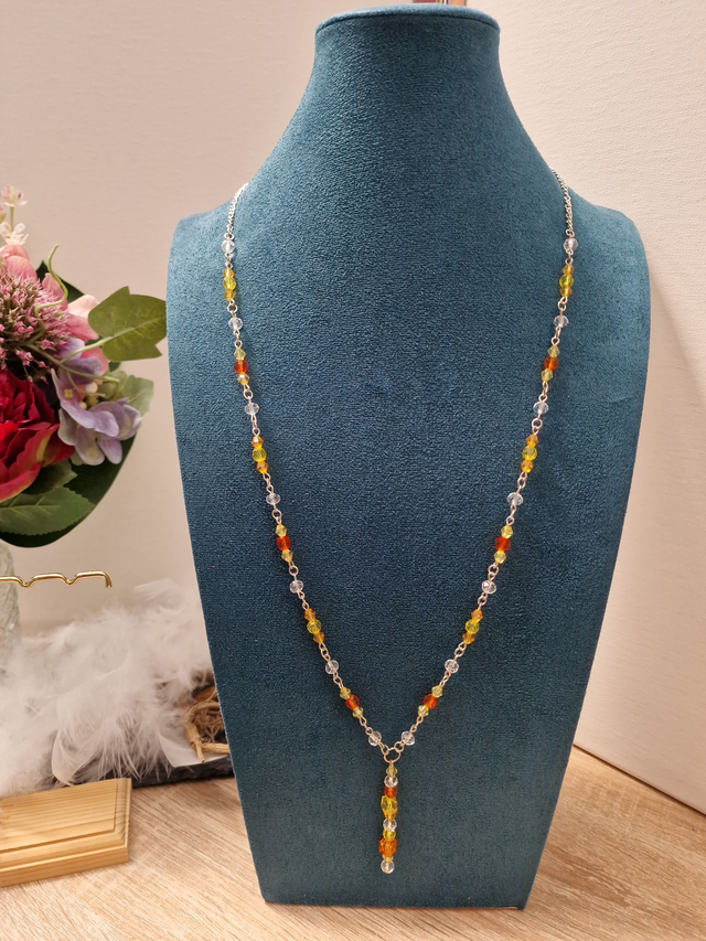 Collier Sautoir Argenté Orange Jaune