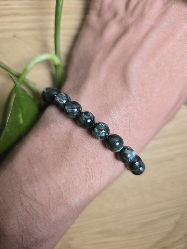 Bracelet Séraphinite, perles de 8 mm (Qualité AA+)