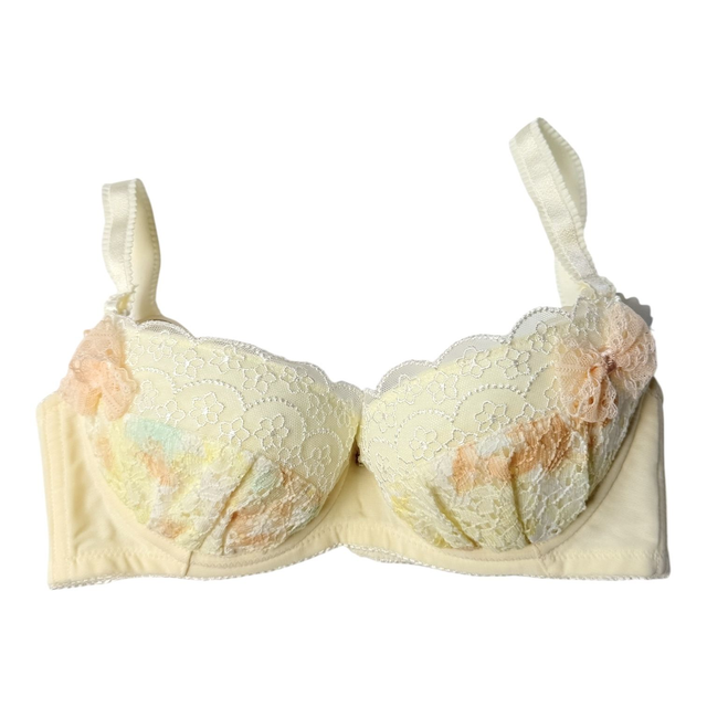 Yellow multicolour floral embroidered Japanese Bra UK 30C