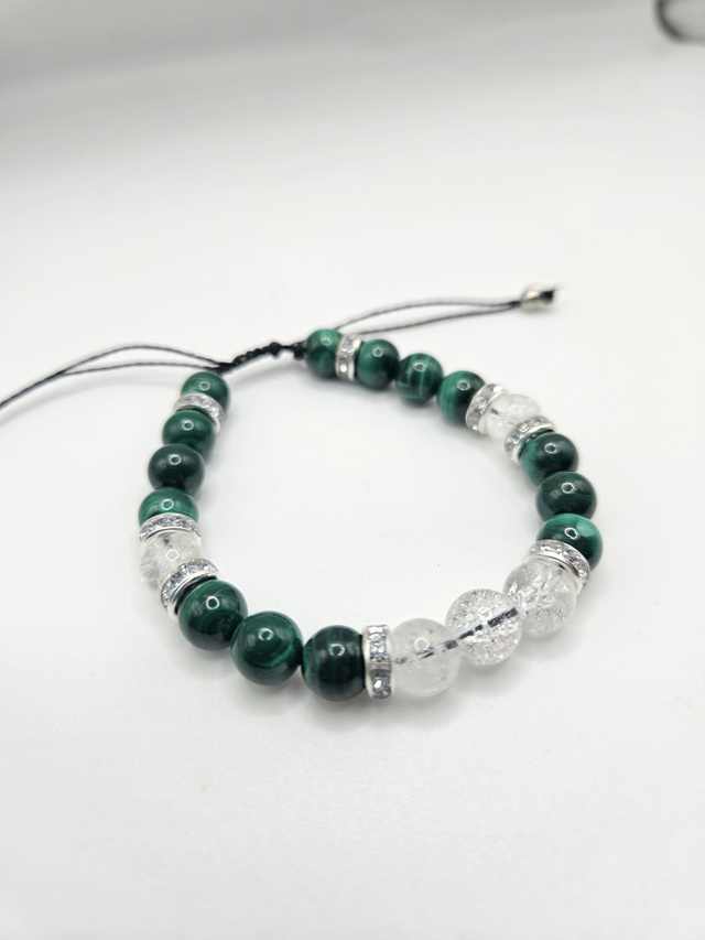 Bracelet femme malachite et cristal de roche 