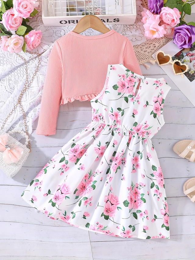 Girls' Flower Print Casual Vest Dress