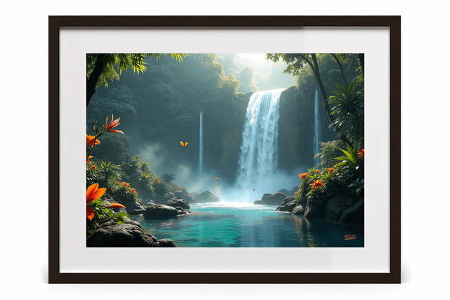 Photo encadrée Cascade Tropicale – Tirage d’art qualité musée & décoration murale nature luxuriante
