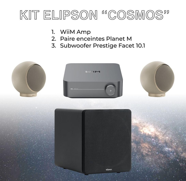 KIT ELIPSON COSMOS 1 WiiM Amp, 1 Paire enceintes Planet M, 1 subwoofer prestige Facet 10.1