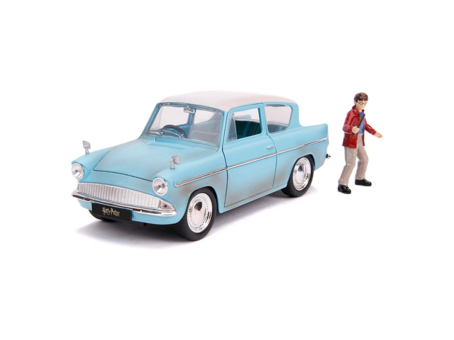 FORD ANGLIA W/HARRY POTTER  FIGURE BLUE HOLLYWOOD RIDES  1959 Jada 31127 1/24