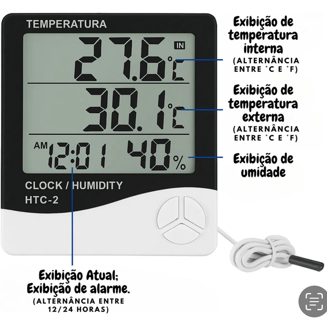 Relógio Termo Higrômetro Digital Com Sensor Externo Interno Medidor De Temperatura Umidade Ar Termômetro De Ambiente 