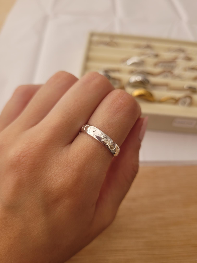 Stainless steel moon and stars band ring - Size L - SL-067