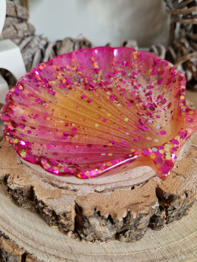 Shell Trinket Tray - Gold and Pink Sparkle