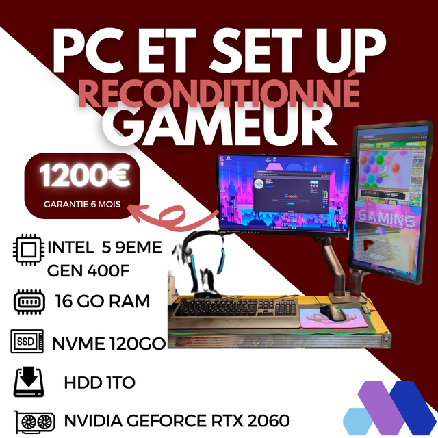 [RECONDITIONNE] - PC GAMEUR ET SON SET UP - INTEL I5 - RAM 16 Go - NVME 120 Go - HDD 1To - NVIDIA GEFORCE 2060