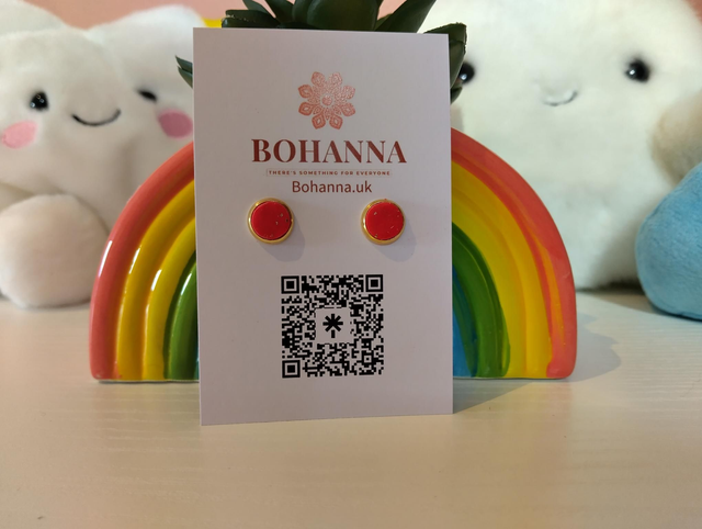 Red &amp; Gold Foil Stud Earrings – Handmade Polymer Clay