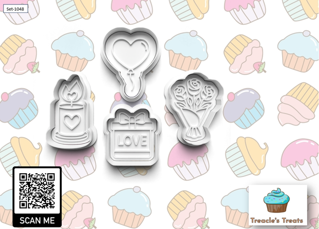 Valentines Theme Fondant/cookie stamps with cutters (Set 8)