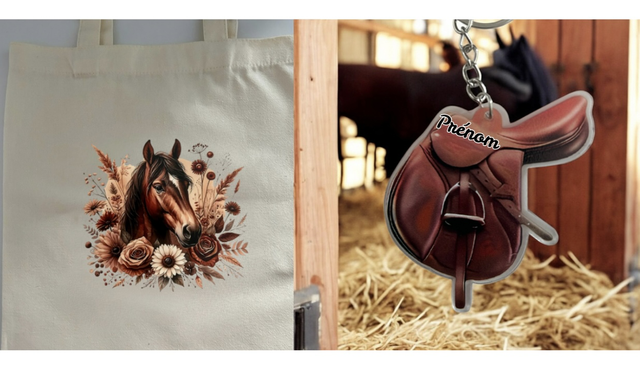 Coffret à personnaliser Tote Bag avec DTF cheval et porte-clés Selle 2D
