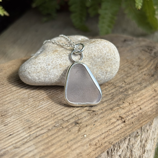 Pale Pink Seaglass & Recycled Silver Necklace 