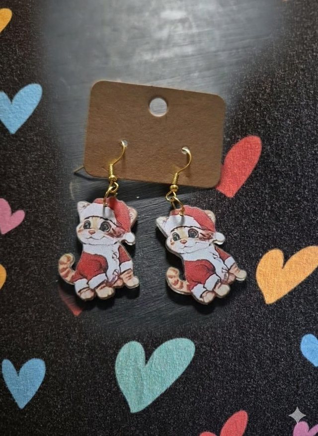 Christmas cat earrings 