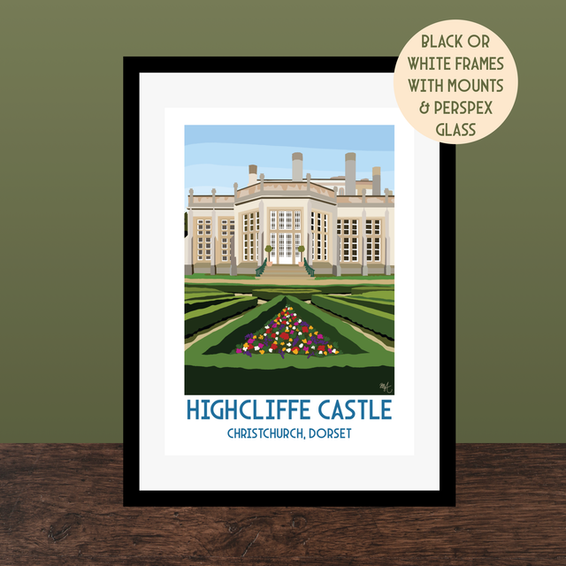 Highcliffe Castle, Travel Poster Print - Vintage Style Dorset Wall Art