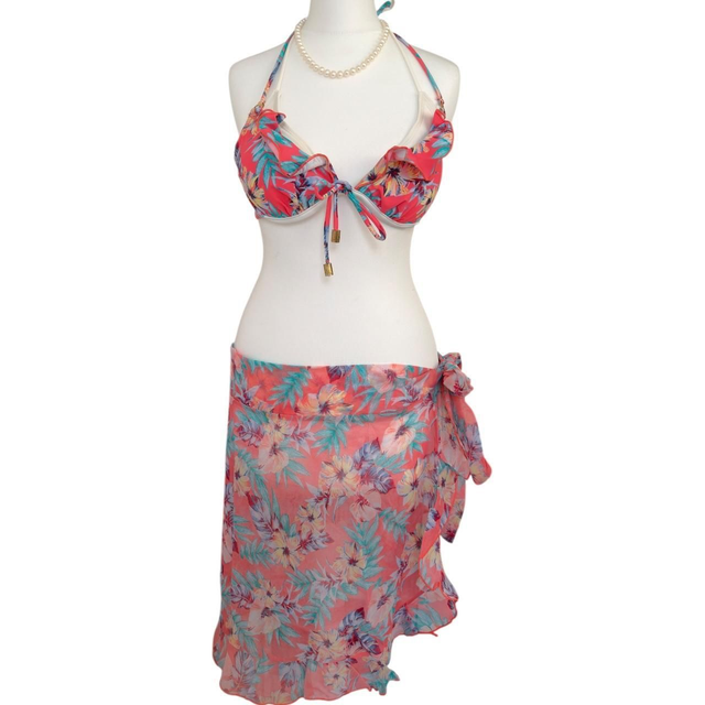 BNWT pink multicolour floral japanese 3 piece bikini set 
