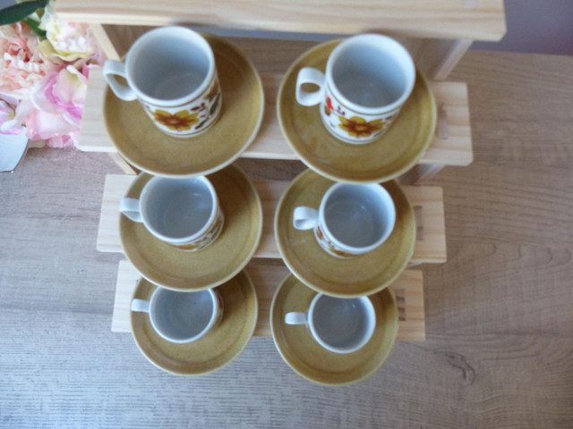 Service à café expresso Tognana vintage 1970 – 6 tasses + soucoupes en céramique italienne décor floral