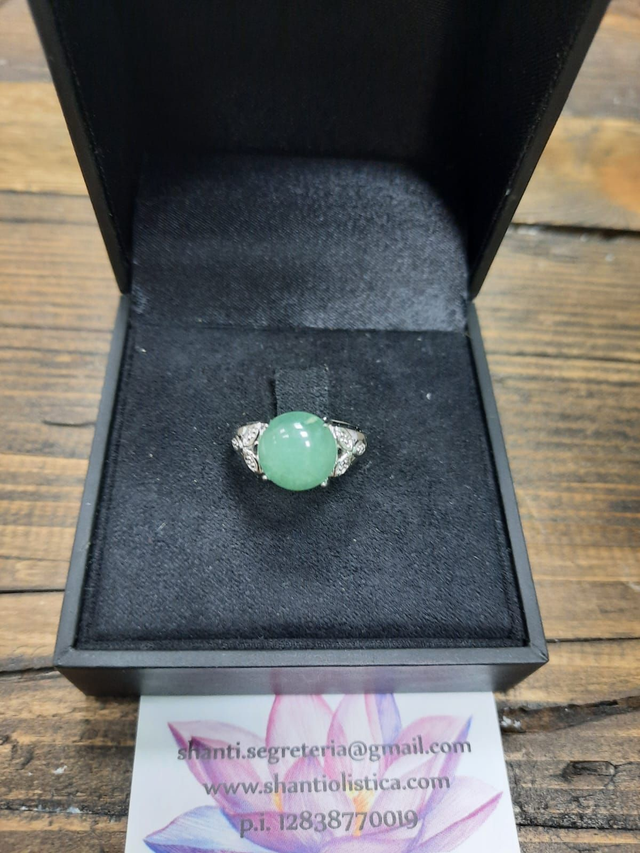 Anello donna argento placcato oro bianco avventurina verde