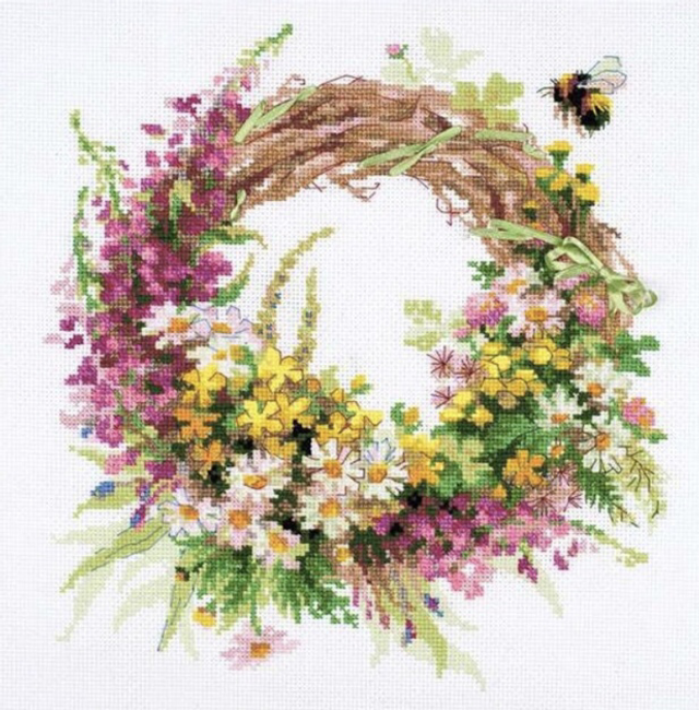 Riolis wreath with fireweed cross stitch