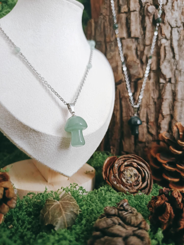 COLLIER - GARDIEN DE LA BRUME (argenté/aventurine ou agate indienne)