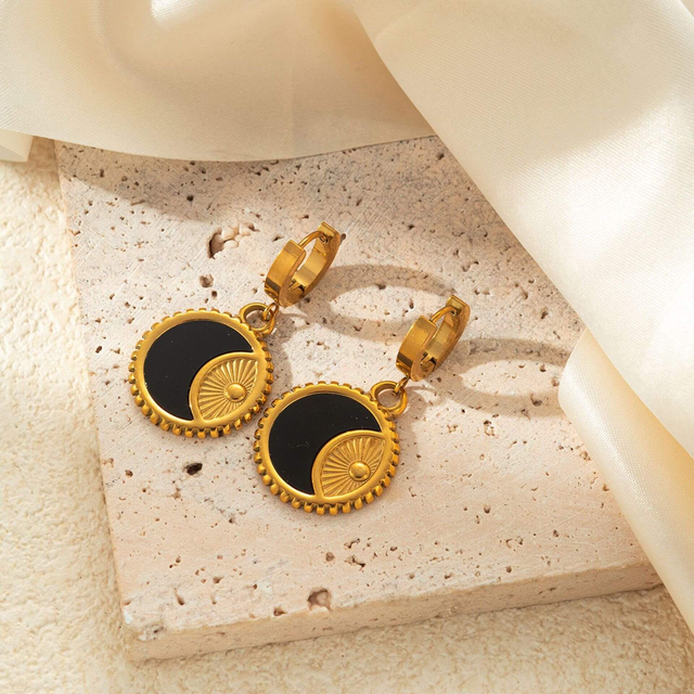 Gold Moon Enamel Earrings