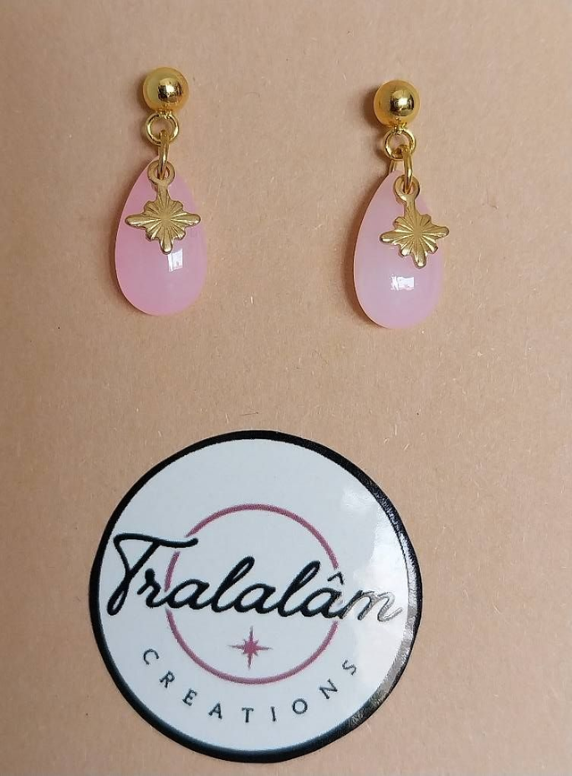 ✨ Boucles d’oreilles minimaliste Goutte Rose Poudré étoile dorée ✨ 