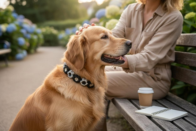 Collier chien fleur 30,5 a 38cm