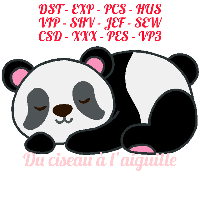 fichier broderie panda allongé - Taille 10x10 / 12 Formats