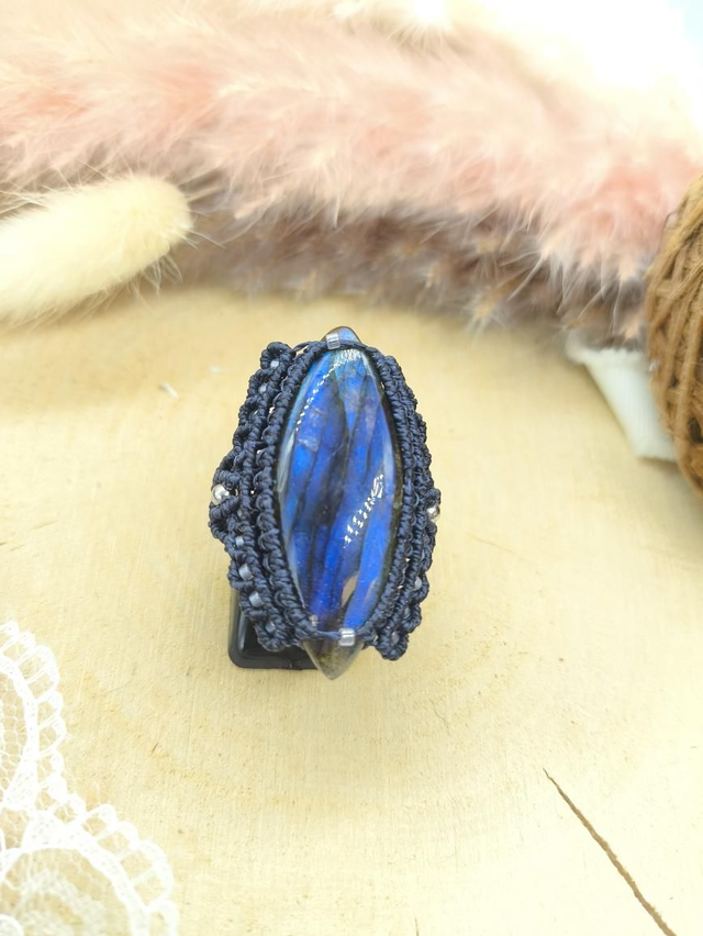 Bague labradorite bleu nuit , perles miyuki et inox