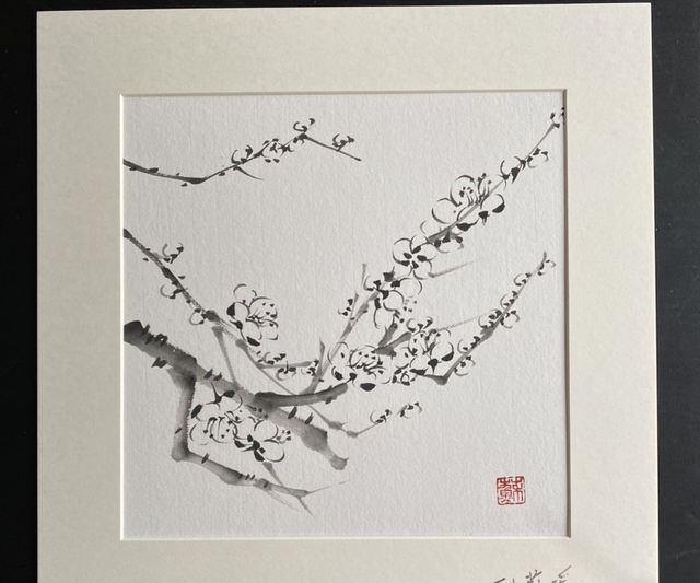 Original hand made Plum blossom painting Window Mount,19cm*19m