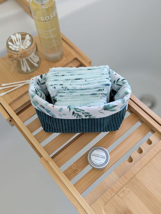 Ensemble panier avec lots de 8 lingettes et de 8 carrés visage - Aqua