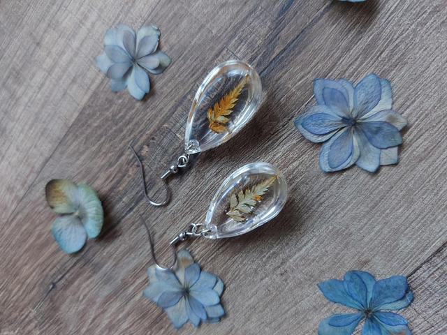 Boucles d'oreilles gouttes - fougère