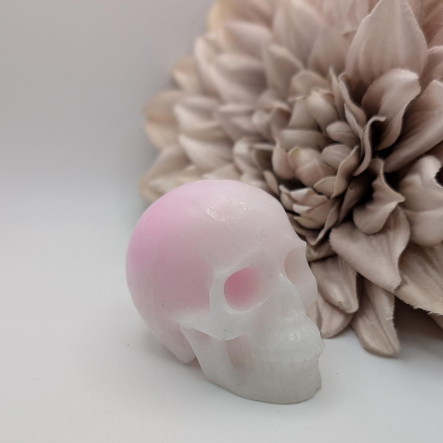High Quality Hand Carved Crystal Skull - 3" Pink Aragonite 