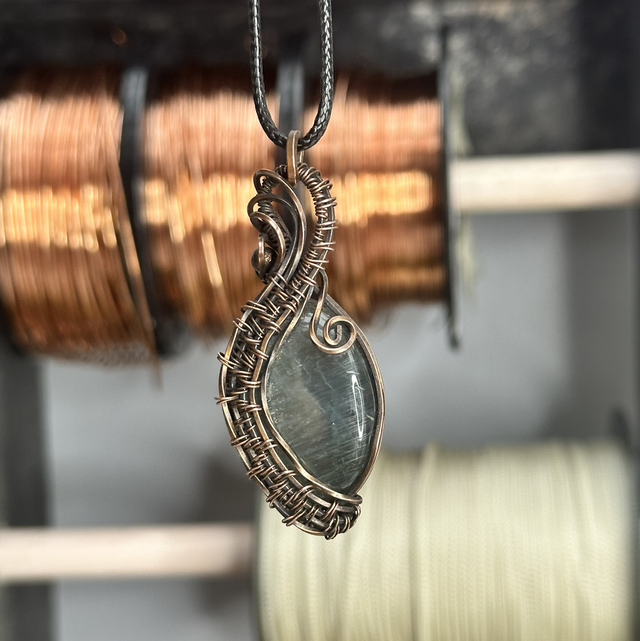 Labradorite pure copper wrapped pendant 
