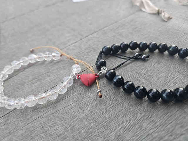 Bracelet duo femme/ homme cristal de roche et œil de faucon 