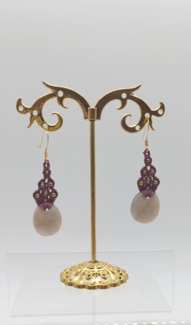 Boucles d'oreilles micro macramé pierre de lune grise