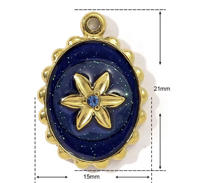 Charm cammeo blu con fiore 