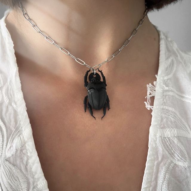 PASCAL - Collier scarabée égyptien chaîne acier inoxydable 