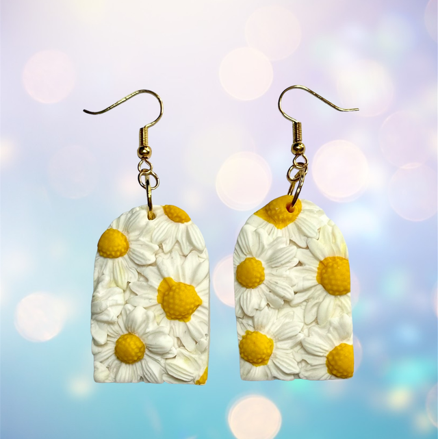 3D Daisy Polymer Clay Earrings