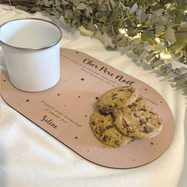 Plateau de Noël en bois personnalisé – Lait et biscuits pour le Père Noël 🎅 Petit