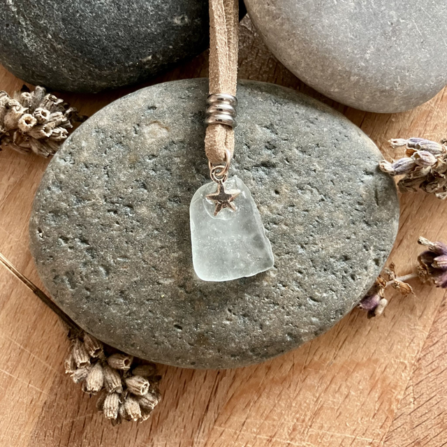 Cornish Sea Glass &amp; Silver Star Pendant