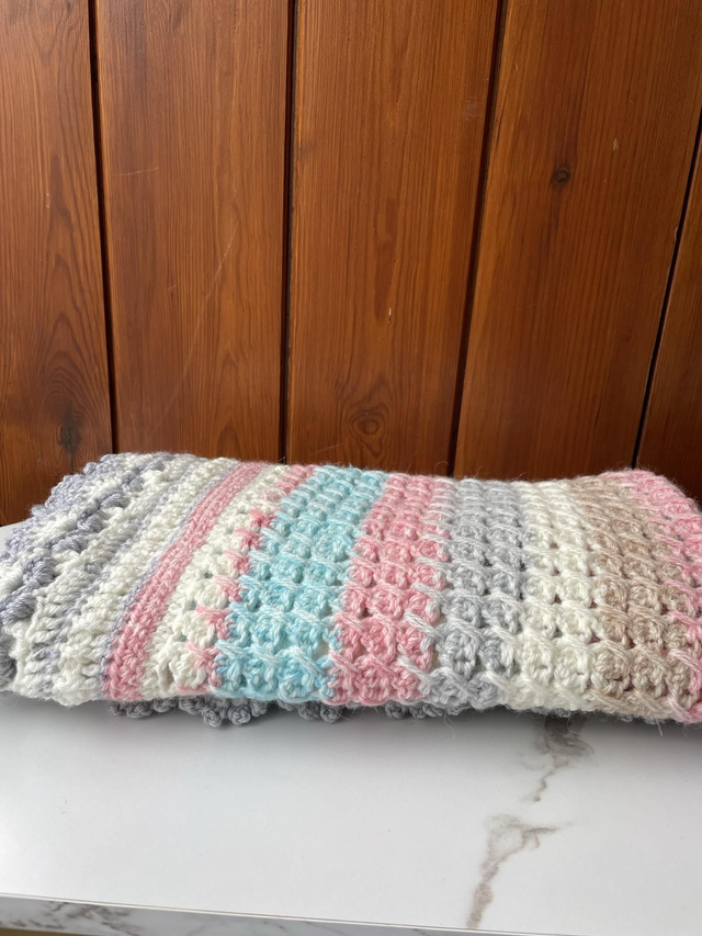 SALE! Pink, Cream &amp; Blue baby blanket