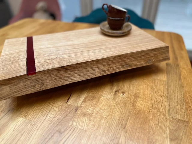 Oak Chopping Board with live edge and red resin detail
