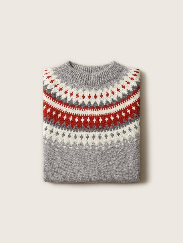 Varde Roundneck Genser Grey/RustRed - Ladies