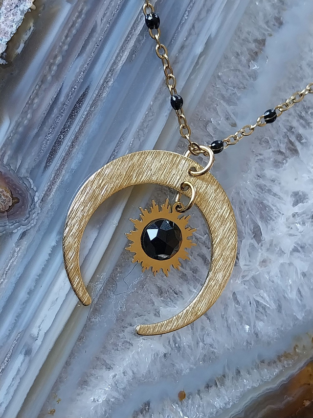 ✨Collier &quot; lune/soleil pierre onyx&quot;