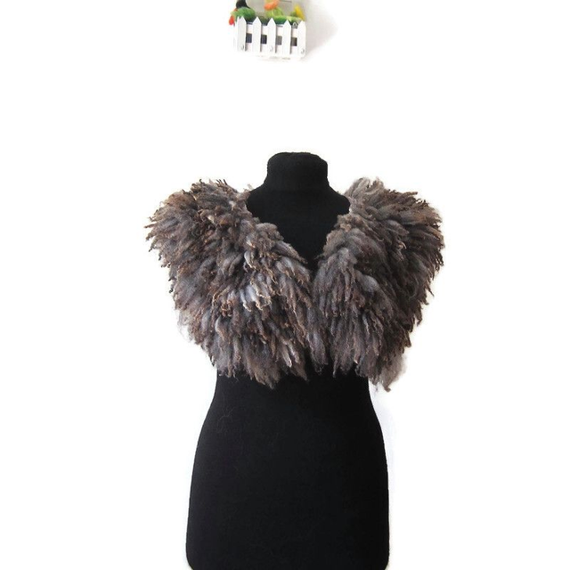 Colletto donna lana infeltrita Colletto OOAK feltro fatto a mano caldo morbido Pelliccia ecologica