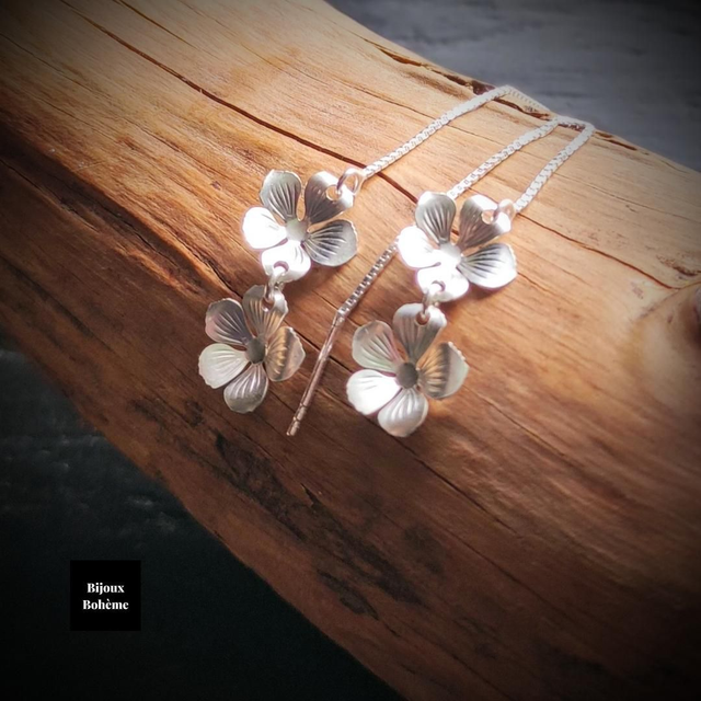 Boucles d'Oreilles Pendantes Argent 925 Motif Fleurs - FLORAISON BOHÈME 