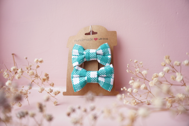 Green Gingham Mini Bow 2 Pack