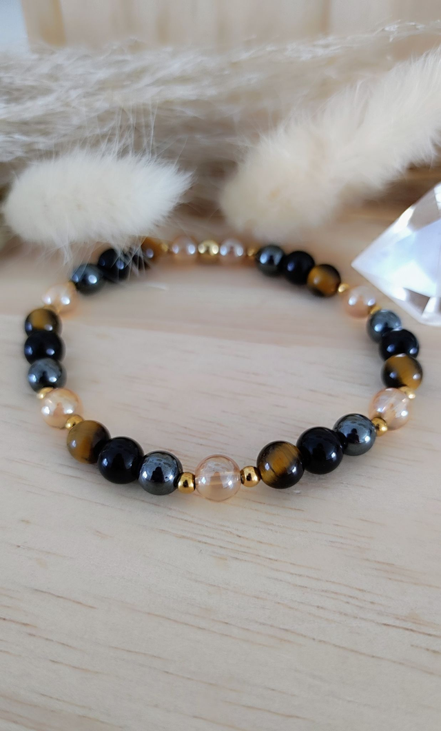 Bracelet "Triple Protection" Oeil de tigre, Hématite et Obsidienne