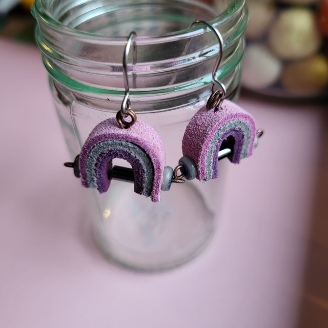 Leather Rainbow Drop Earrings - Lilac/Grey/Indigo