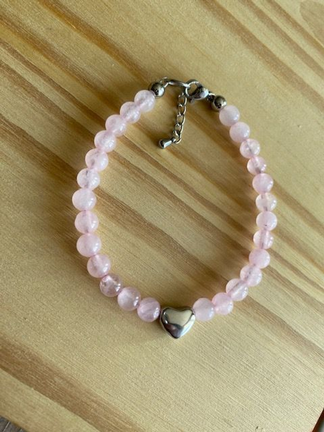 Bracelet Coeur Quartz Rose 6mm - Bracelet Cable